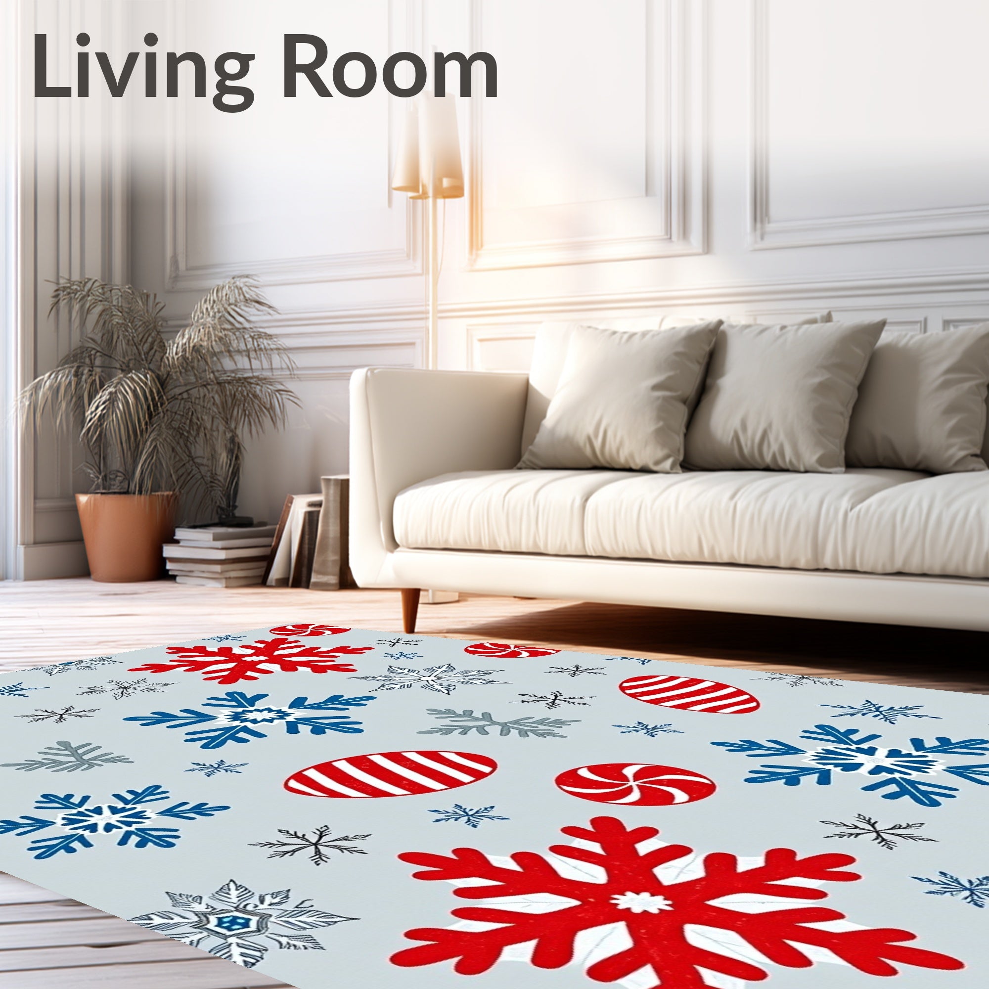 Red Blue Snowflake Candy Collection Rug