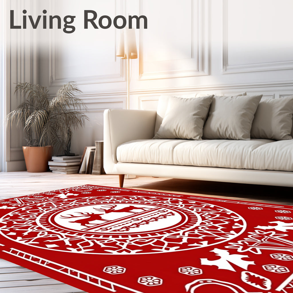 Vintage Red Reindeer Forest Medallion Rug
