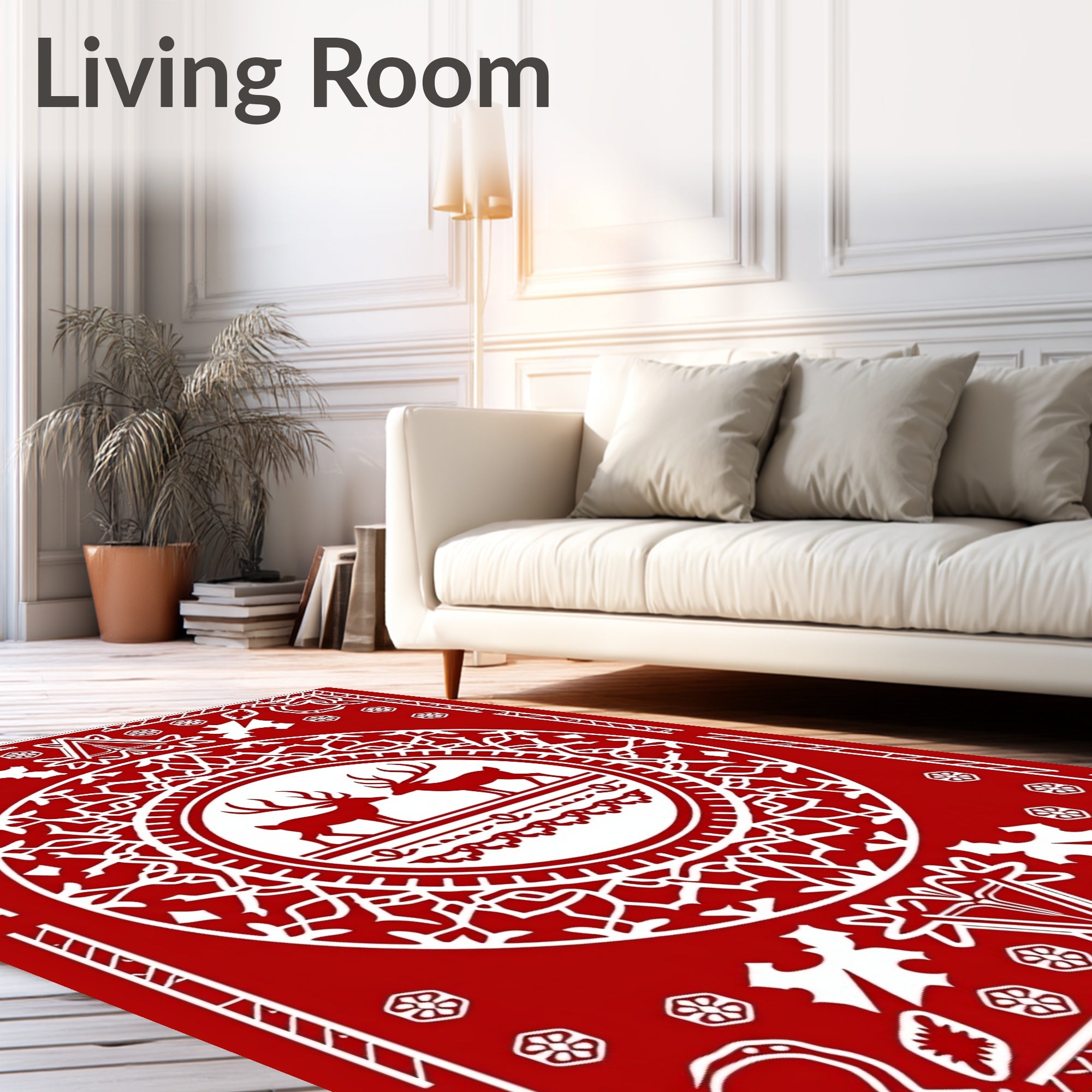 Vintage Red Reindeer Forest Medallion Rug