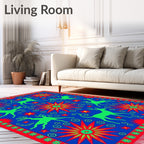 Vibrant Blue Green Red Deer Stars Rug