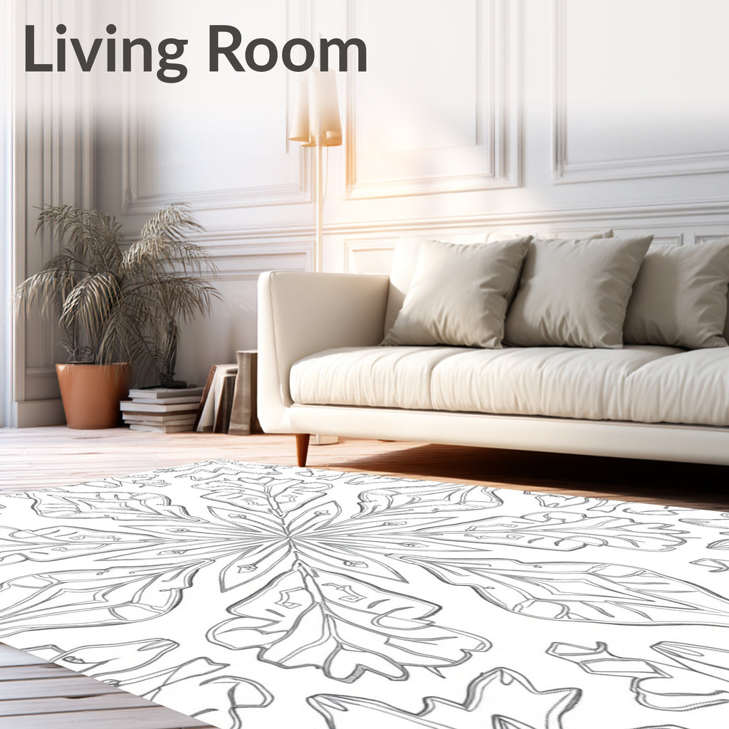 Monochromatic Floral Mandala Outline Rug