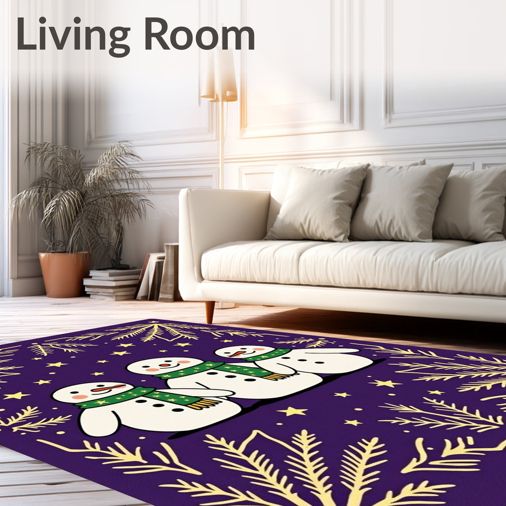 Festive Purple Snowman Star Garland Rug