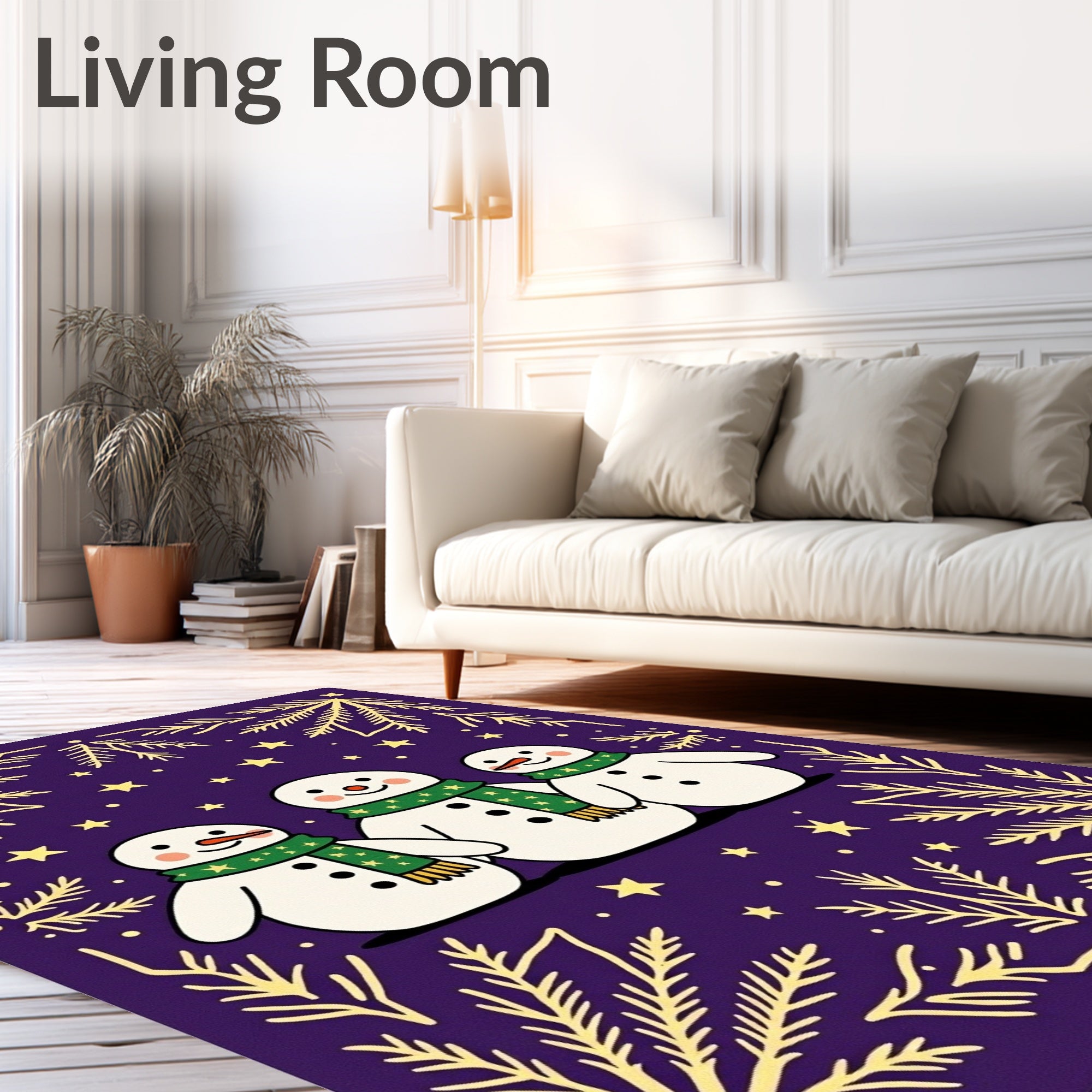 Festive Purple Snowman Star Garland Rug