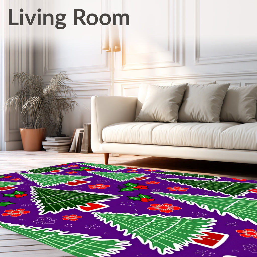 Christmas Trees Holly Red Flowers Rug