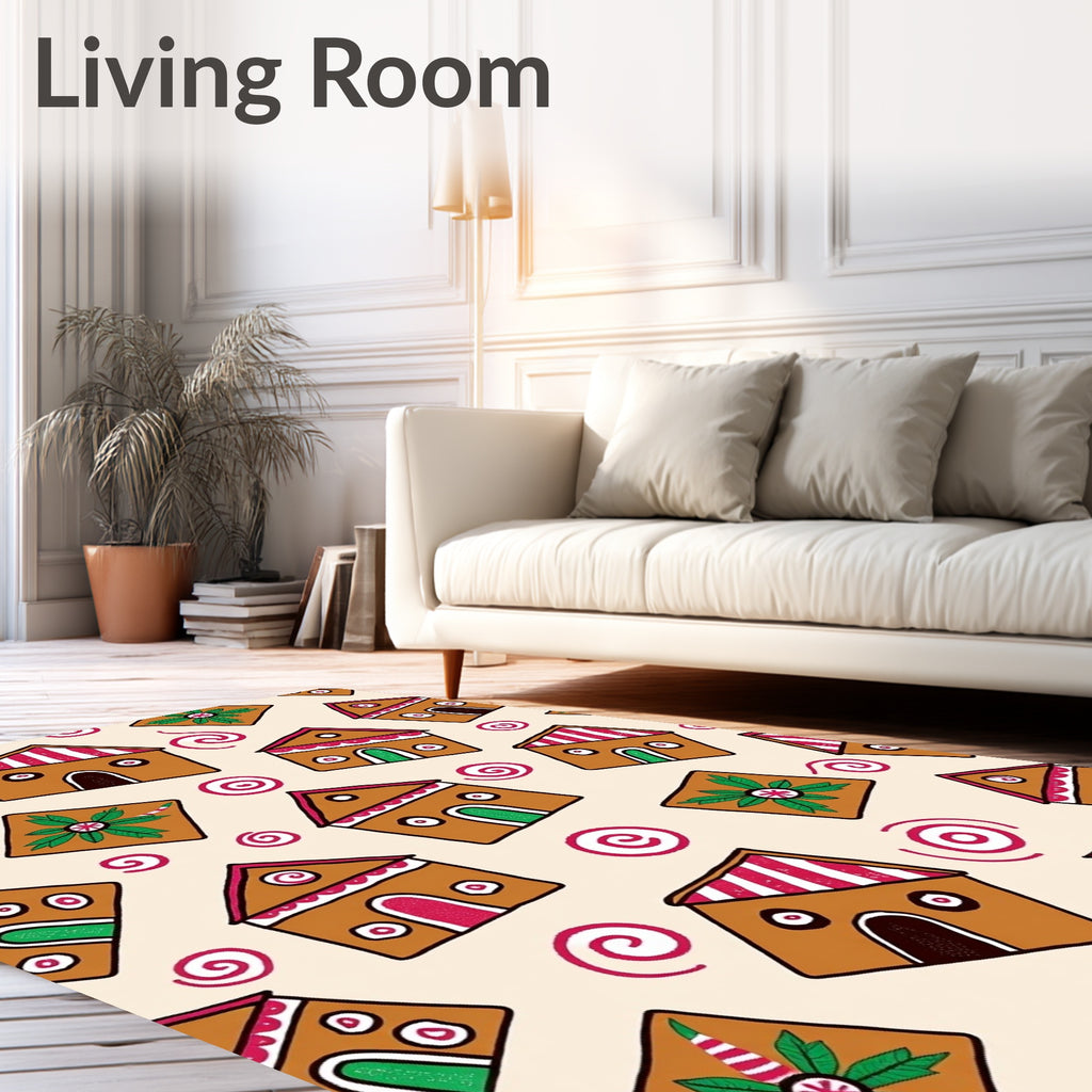 Brown Gingerbread Houses with Swirls Rug