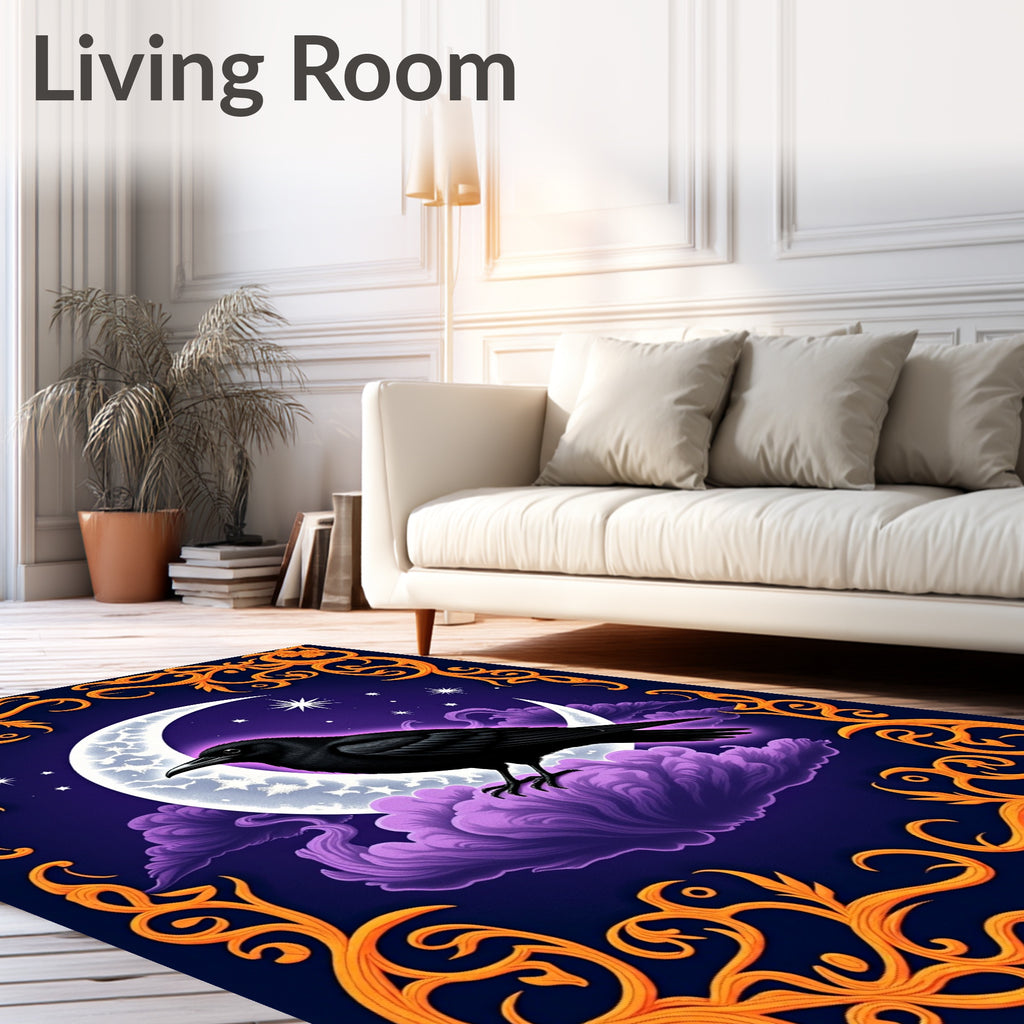 Mystical Black Crow Moon Garden Rug