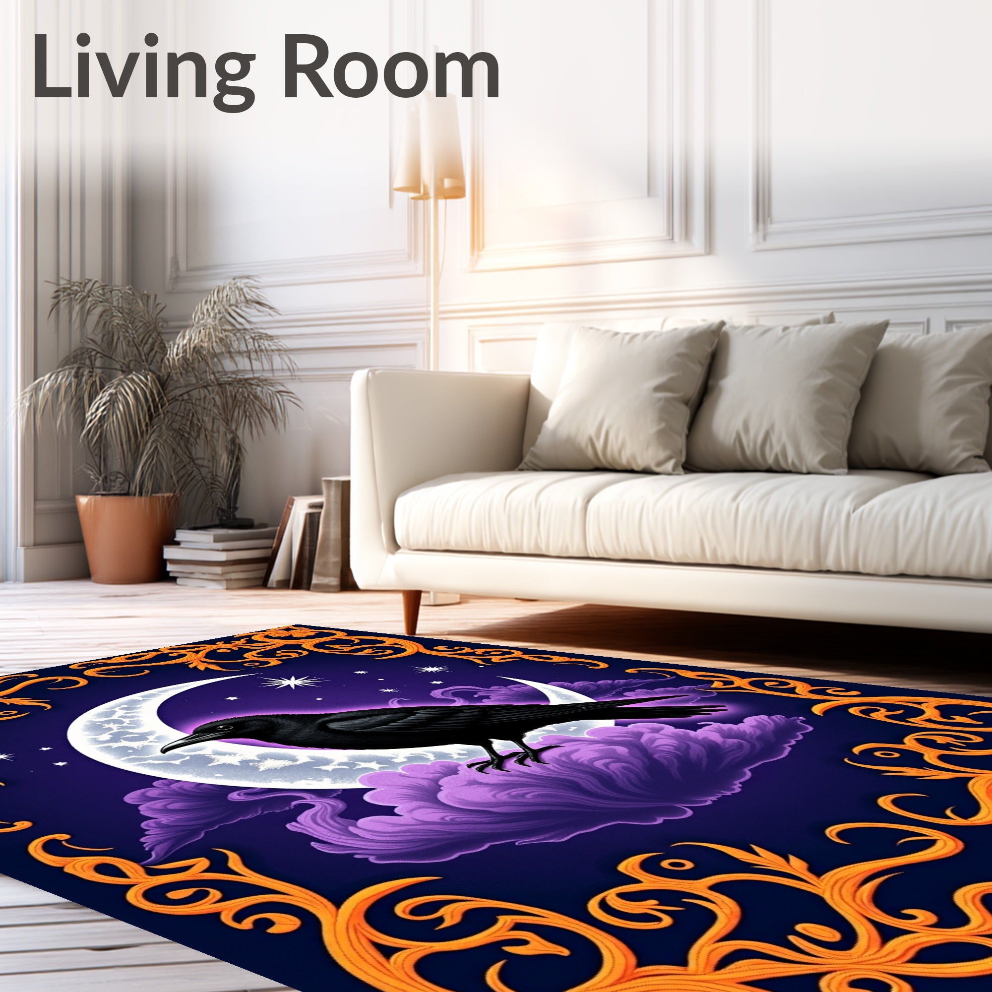 Mystical Black Crow Moon Garden Rug