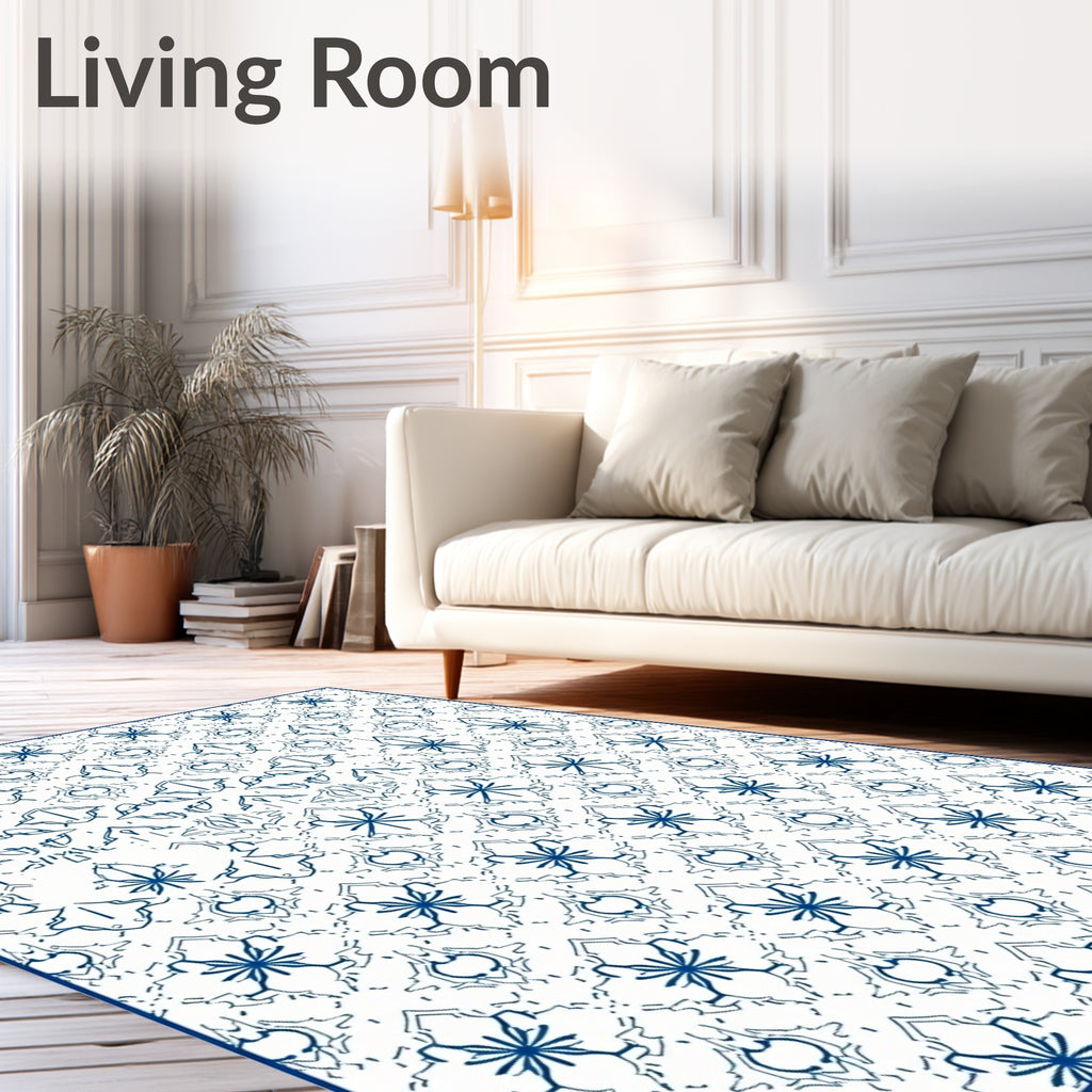 Navy Blue Floral Medallion Arrangement Rug