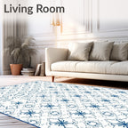 Navy Blue Floral Medallion Arrangement Rug