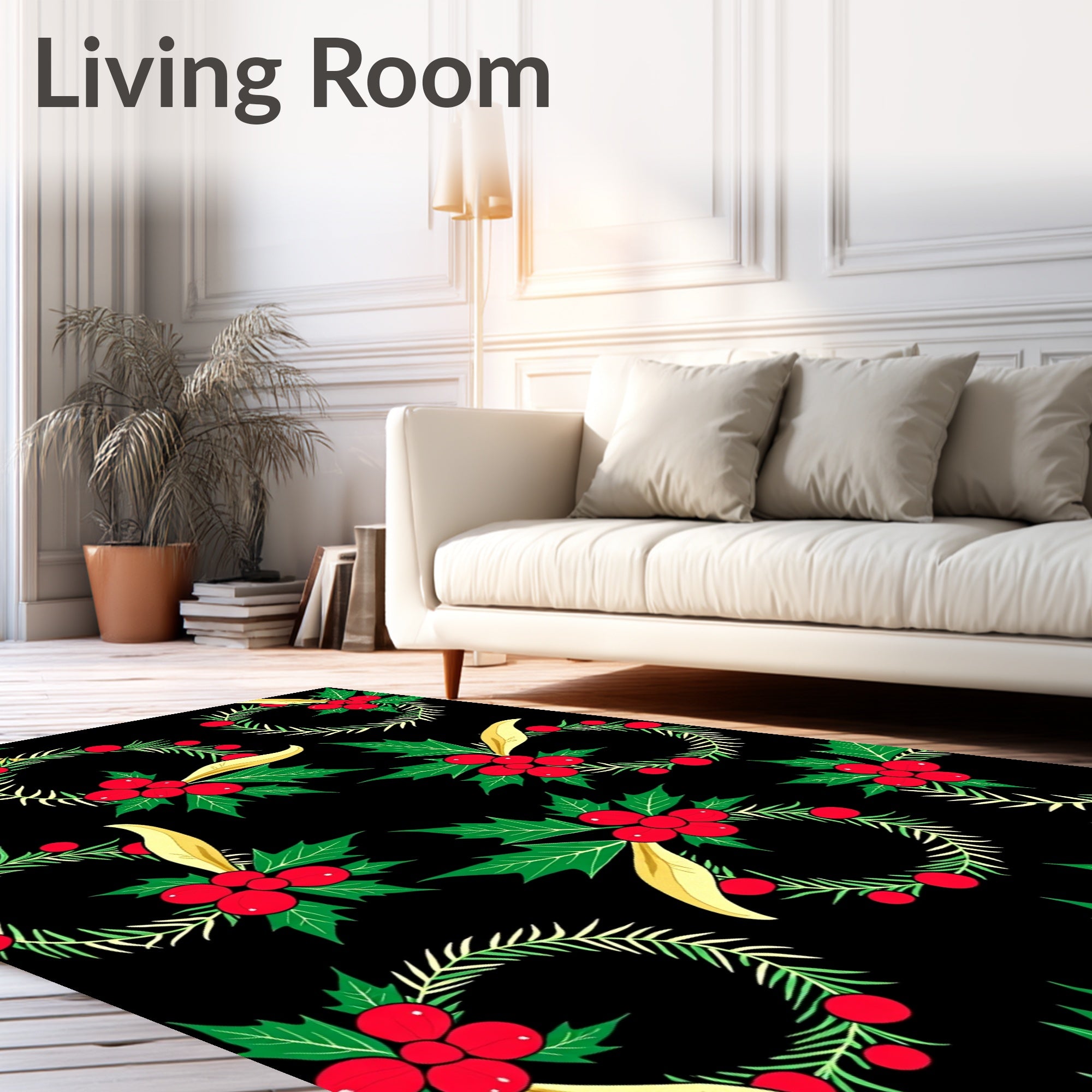Festive Red Holly Berry Wreath Rug