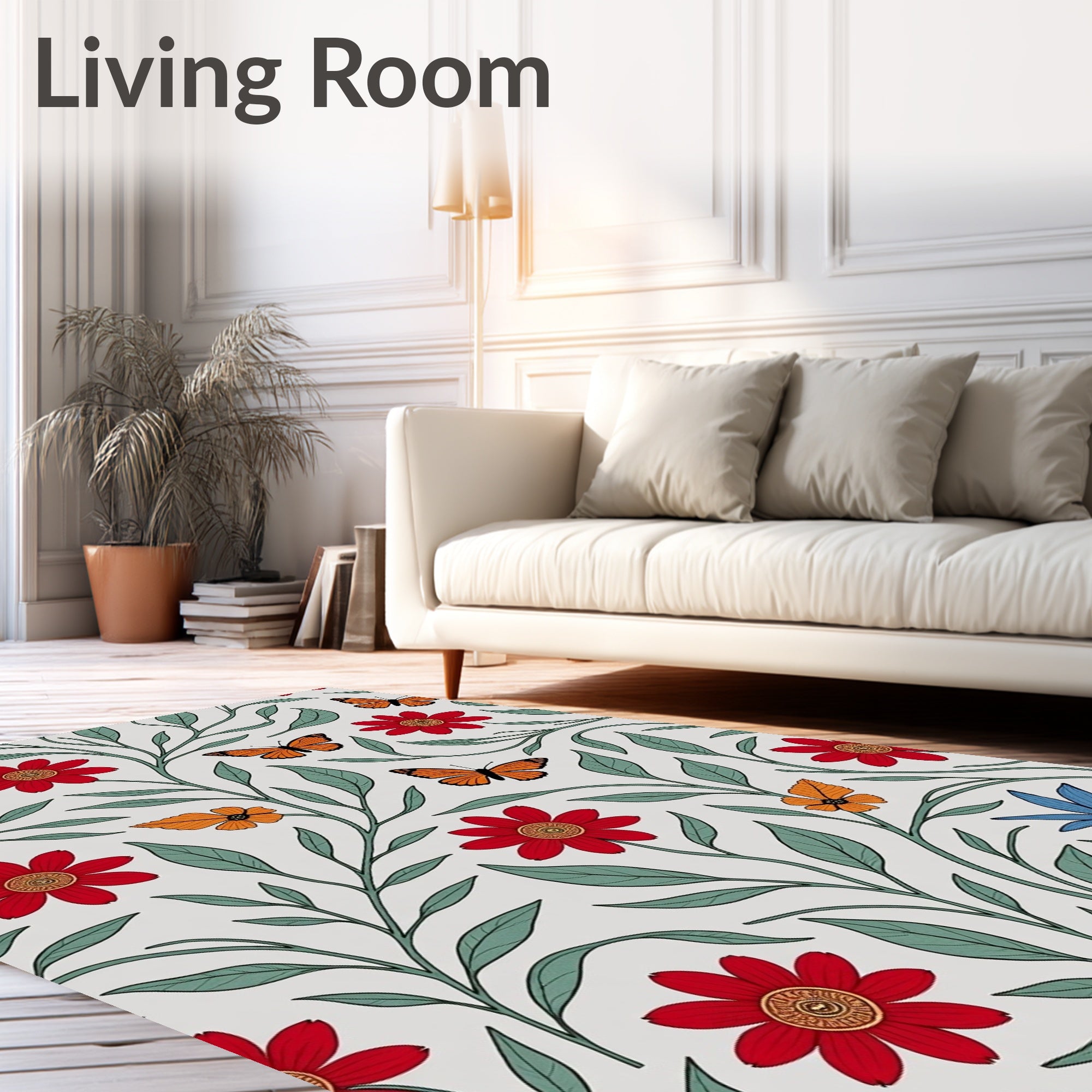 Monarch Butterfly Crimson Floral Garden Rug