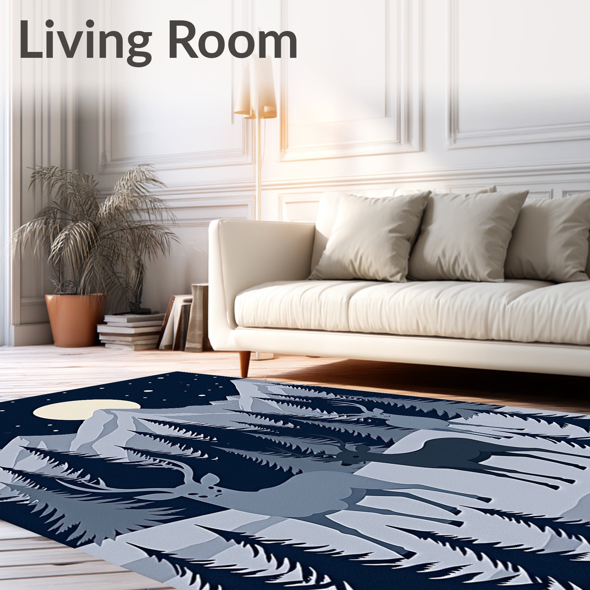 Midnight Winter Deer Moon Forest Rug
