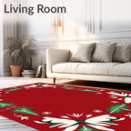 Crimson Green White Floral Evergreen Garland Rug