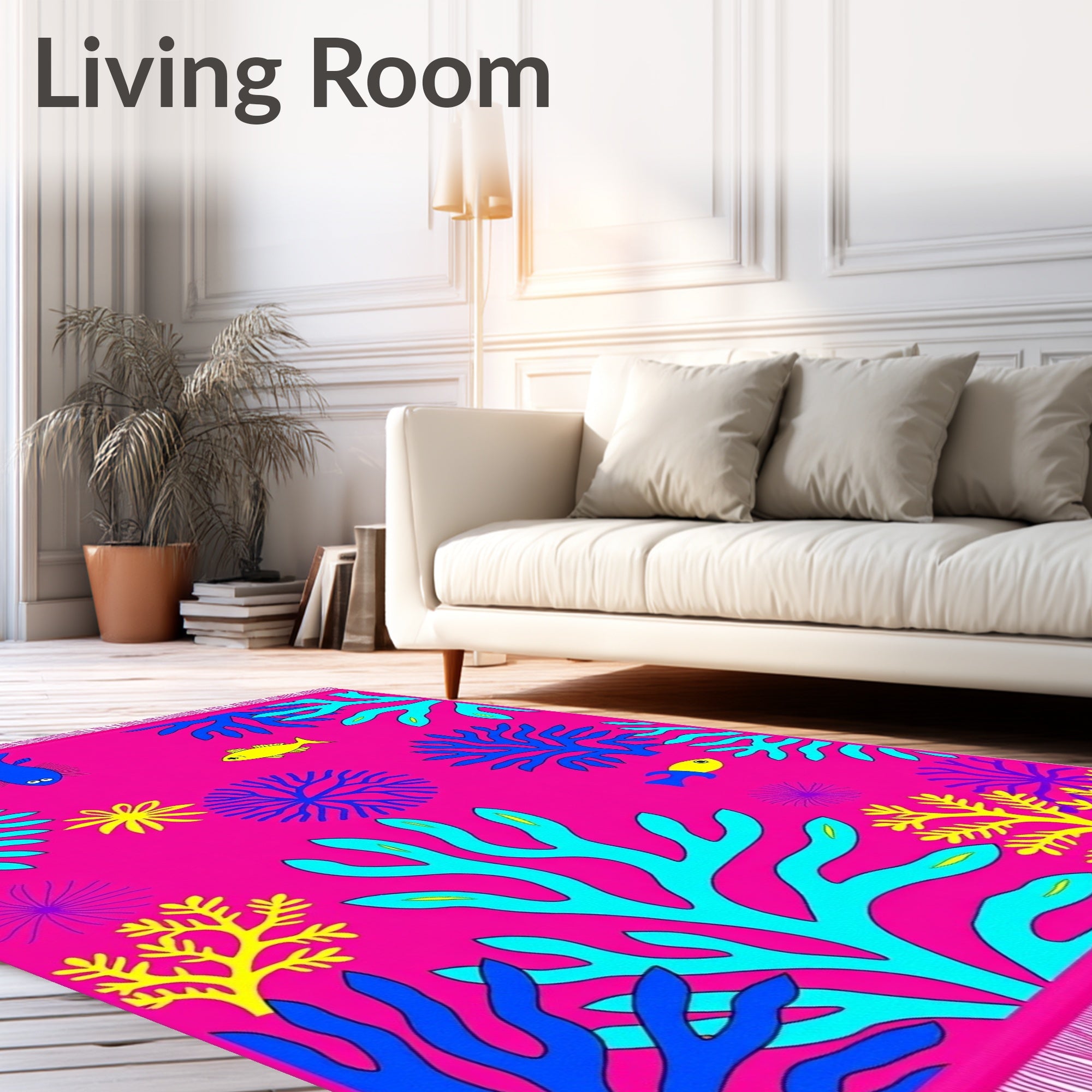 Vivid Pink Coral Fish Scene Rug
