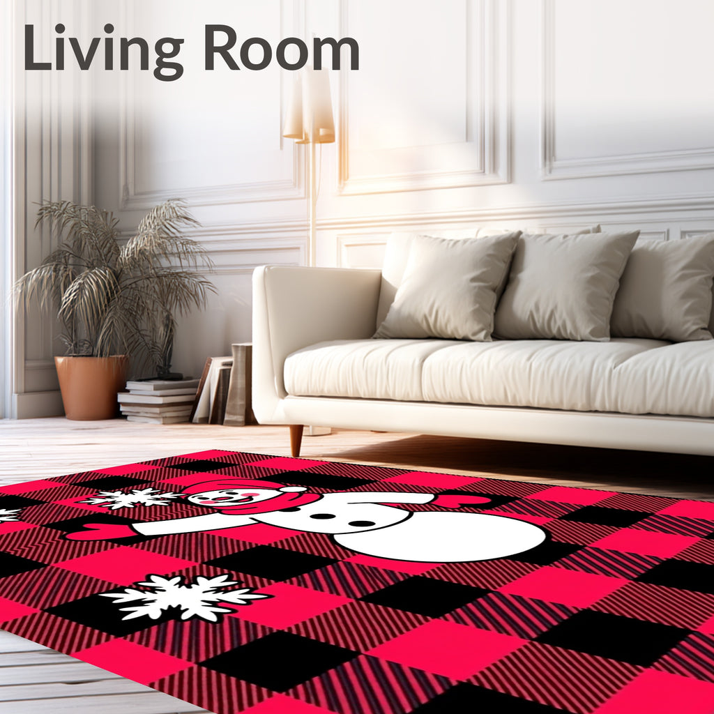 Red Buffalo Plaid Snowman Snowflakes Rug