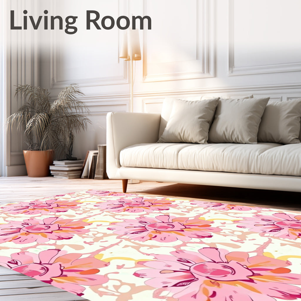 Vibrant Pink Watercolor Floral Rug