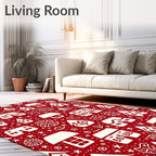Festive Red Village Whimsical Houses Rug