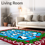 Cheery Black White Penguins Holly Border Rug