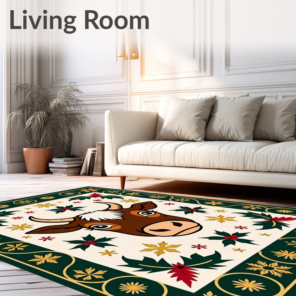 Festive Brown Bull Holly Star Rug