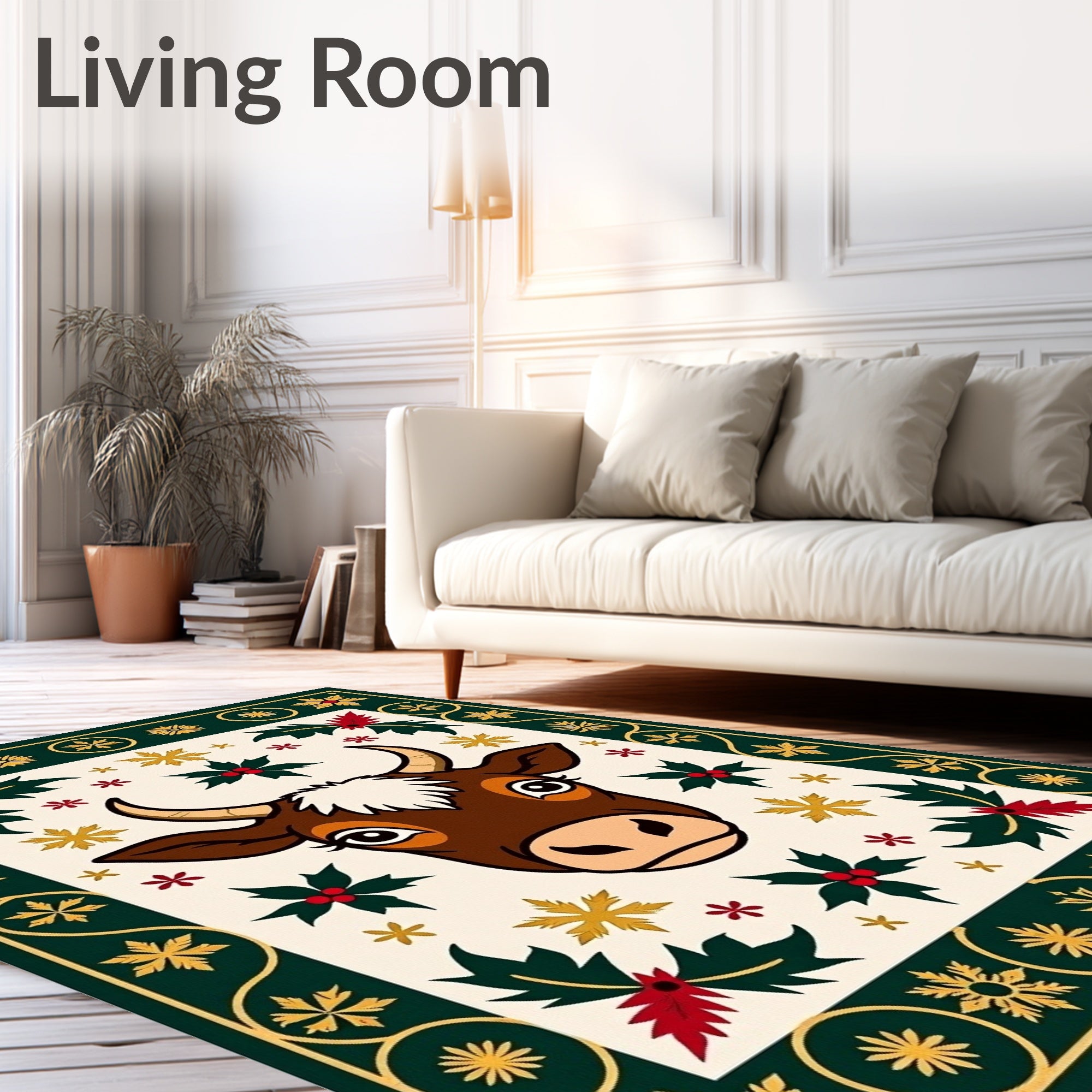 Festive Brown Bull Holly Star Rug