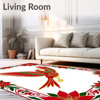 Swooping Red Bird Festive Floral Border Rug