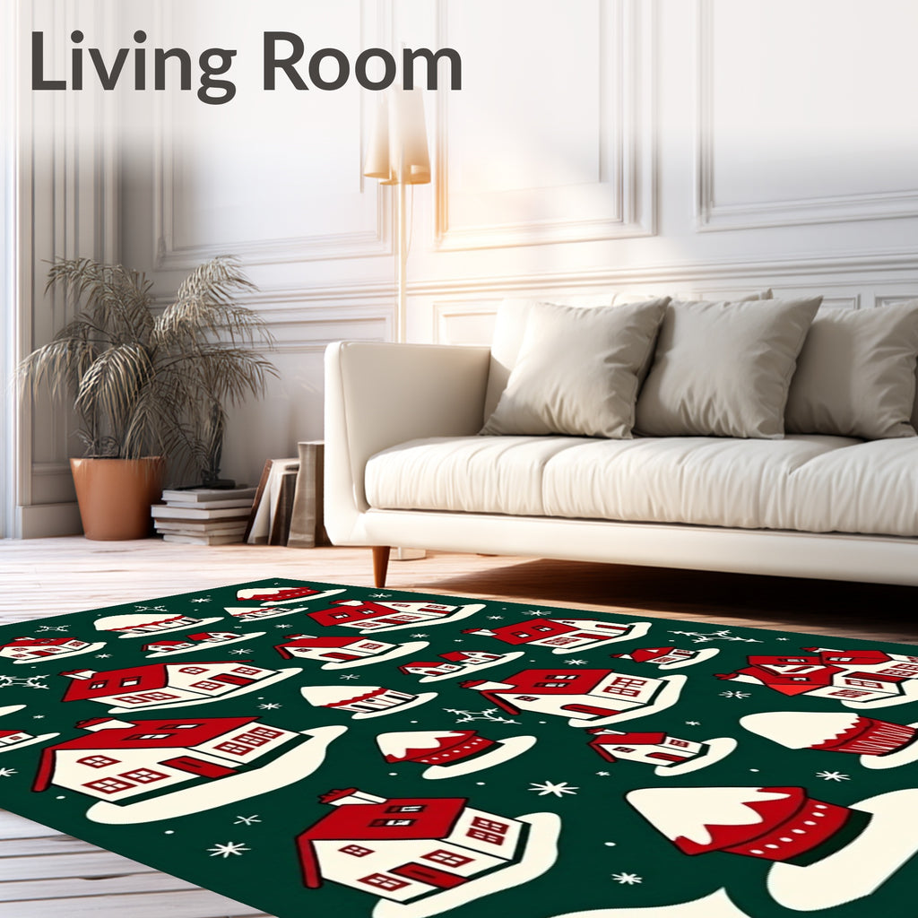 Whimsical Red And White Village Scatter Rug
