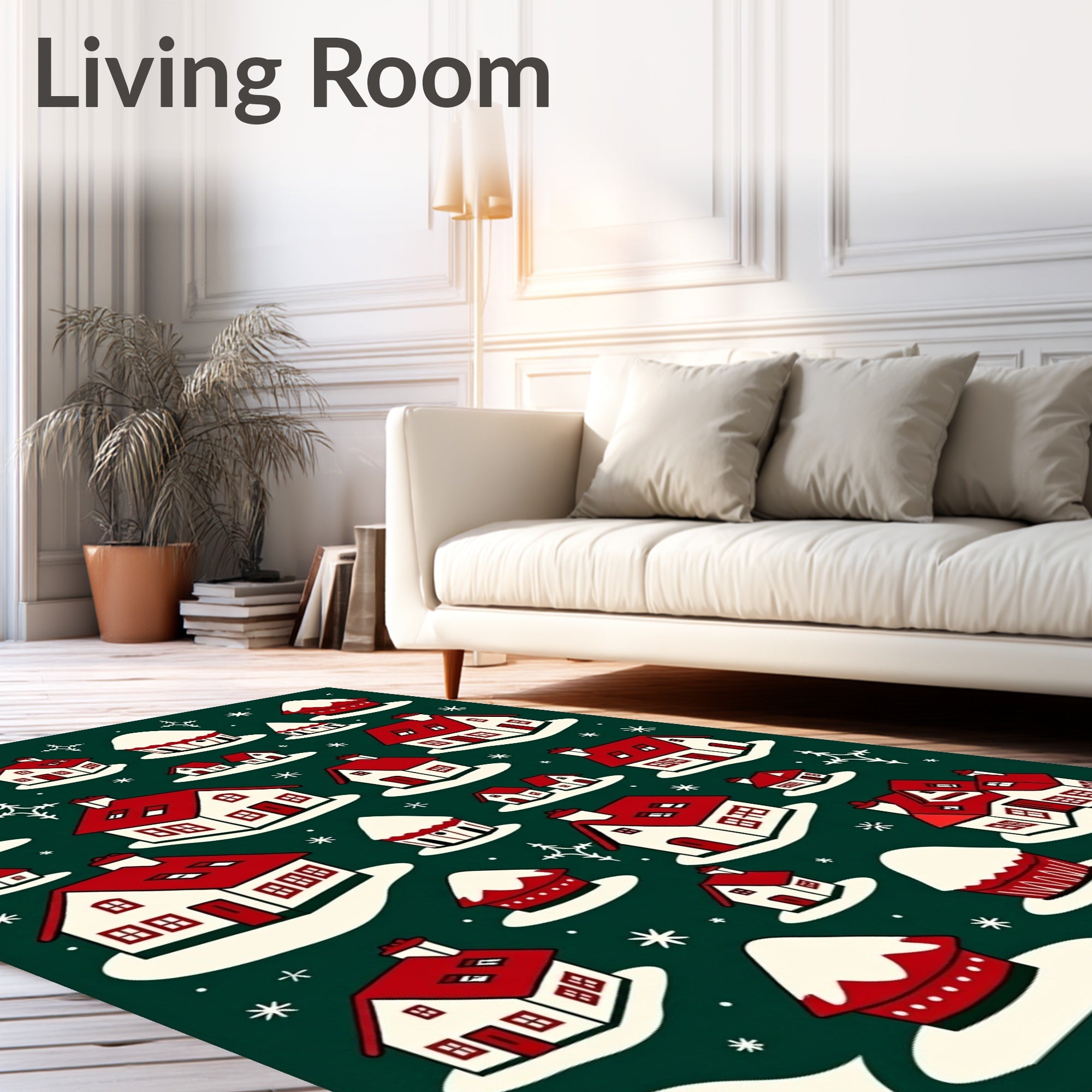 Whimsical Red And White Village Scatter Rug