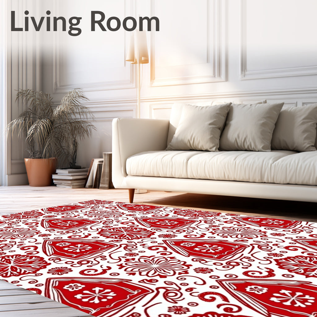 Red Gingerbread Houses Snowflake Garland Rug