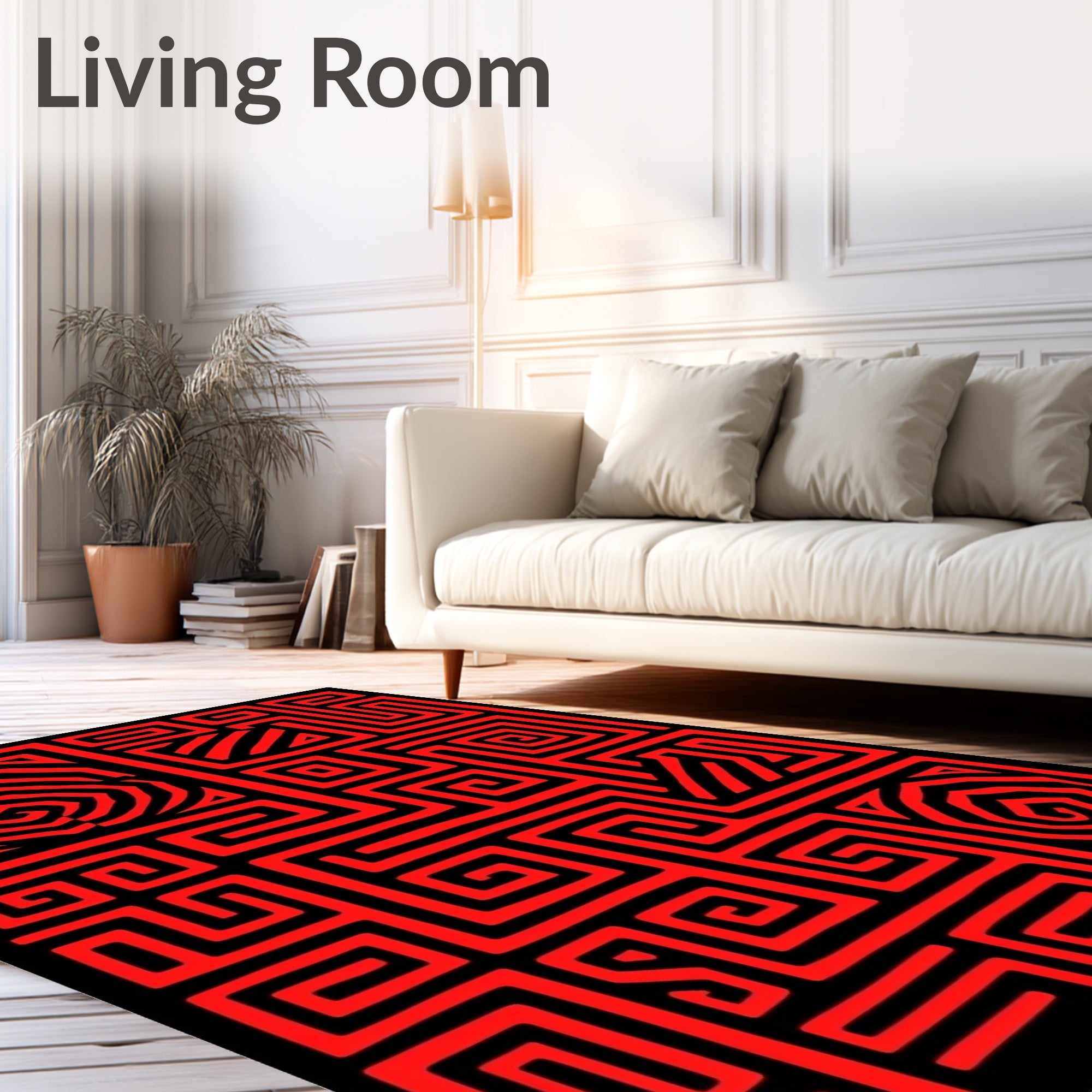 Bold Red Maze Labyrinth Rug