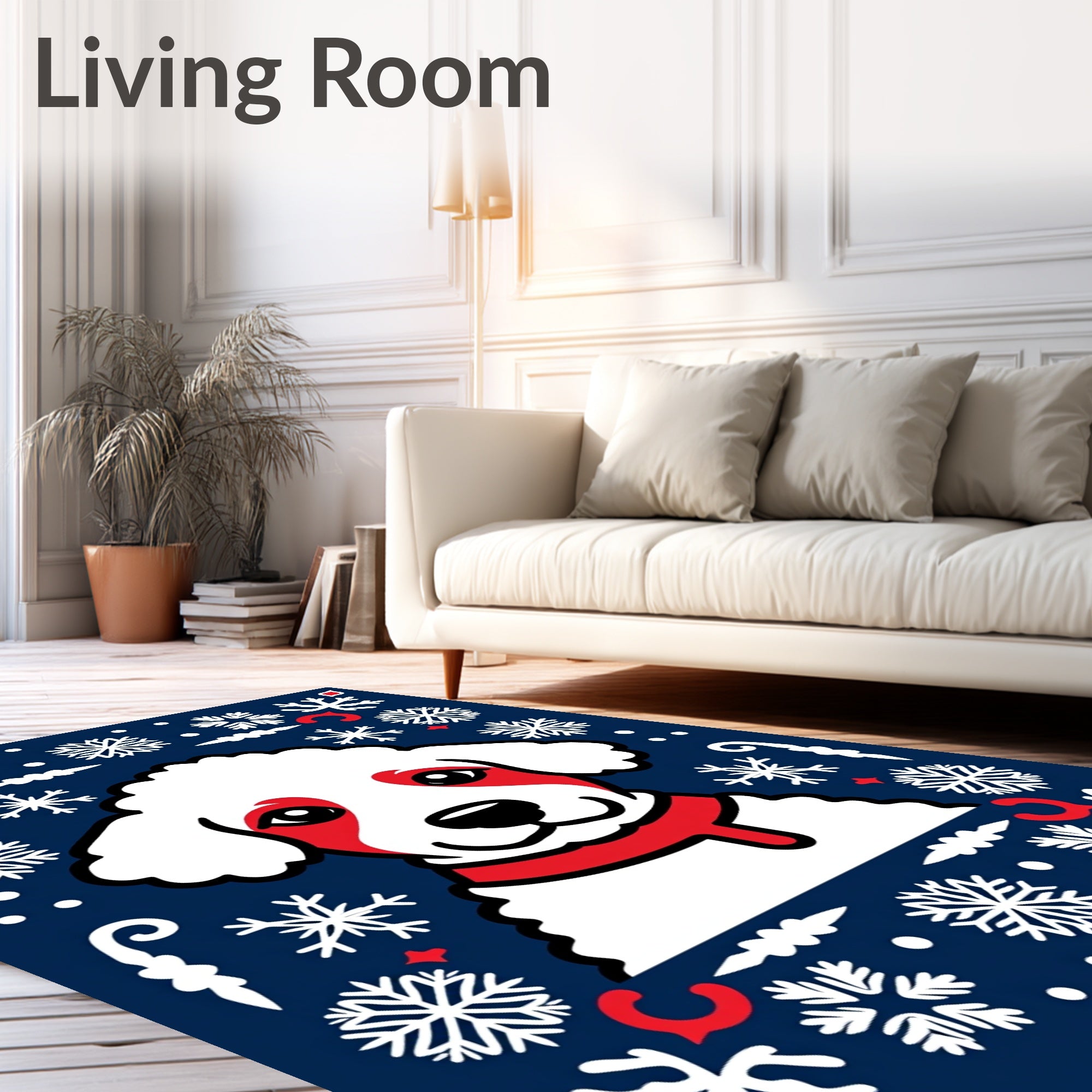 Whimsical White Puppy Snowflake Garland Rug