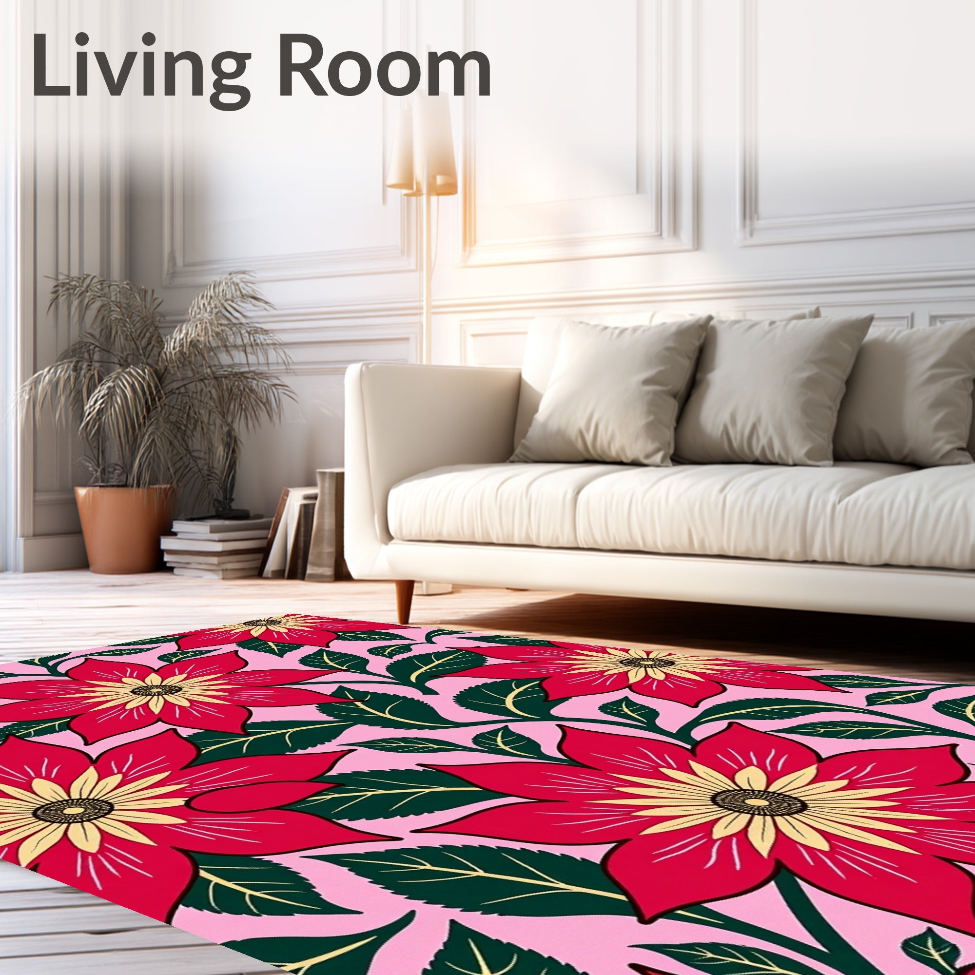 Radiant Crimson Floral Vines Rug