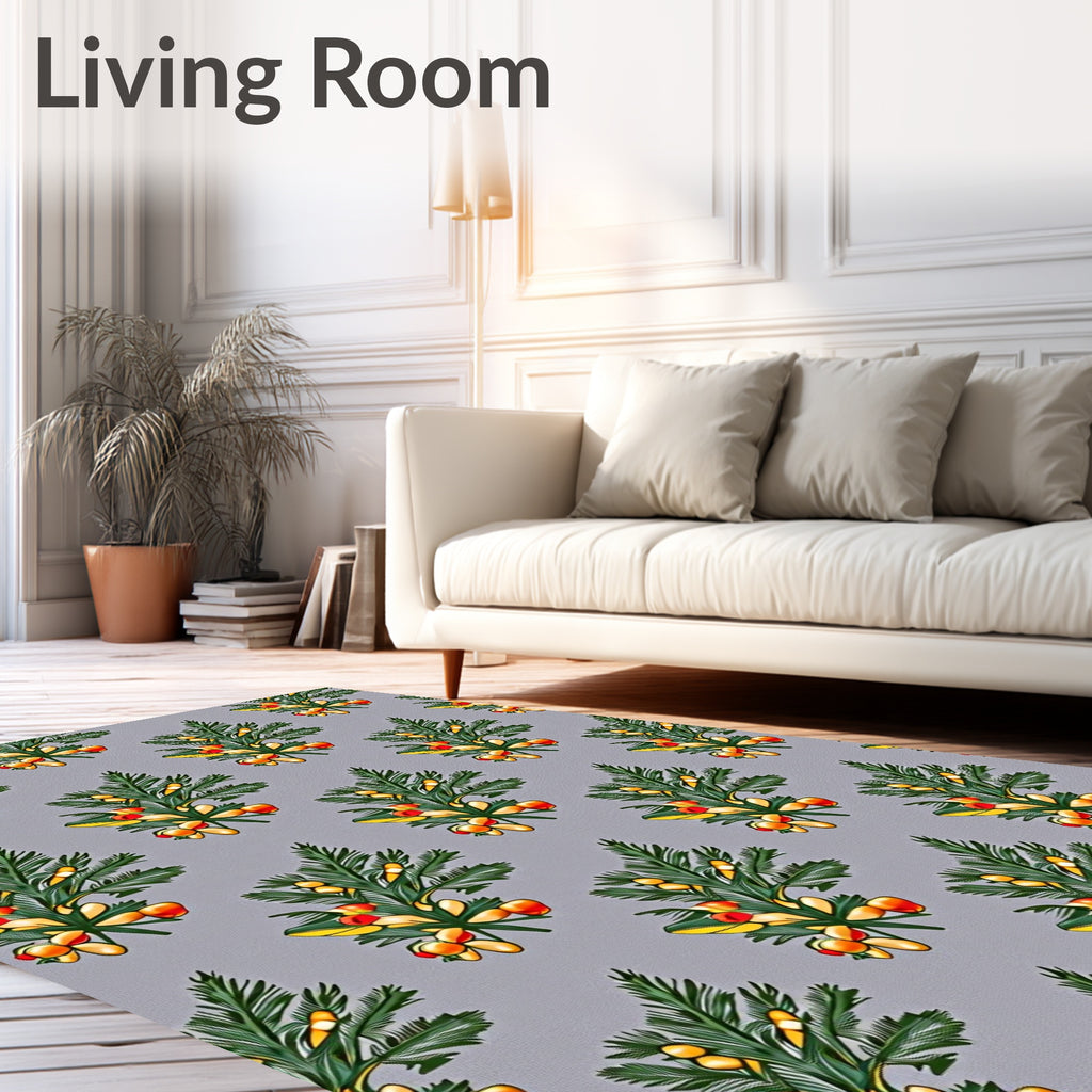 Green Leafy Branches with Red Berries Rug