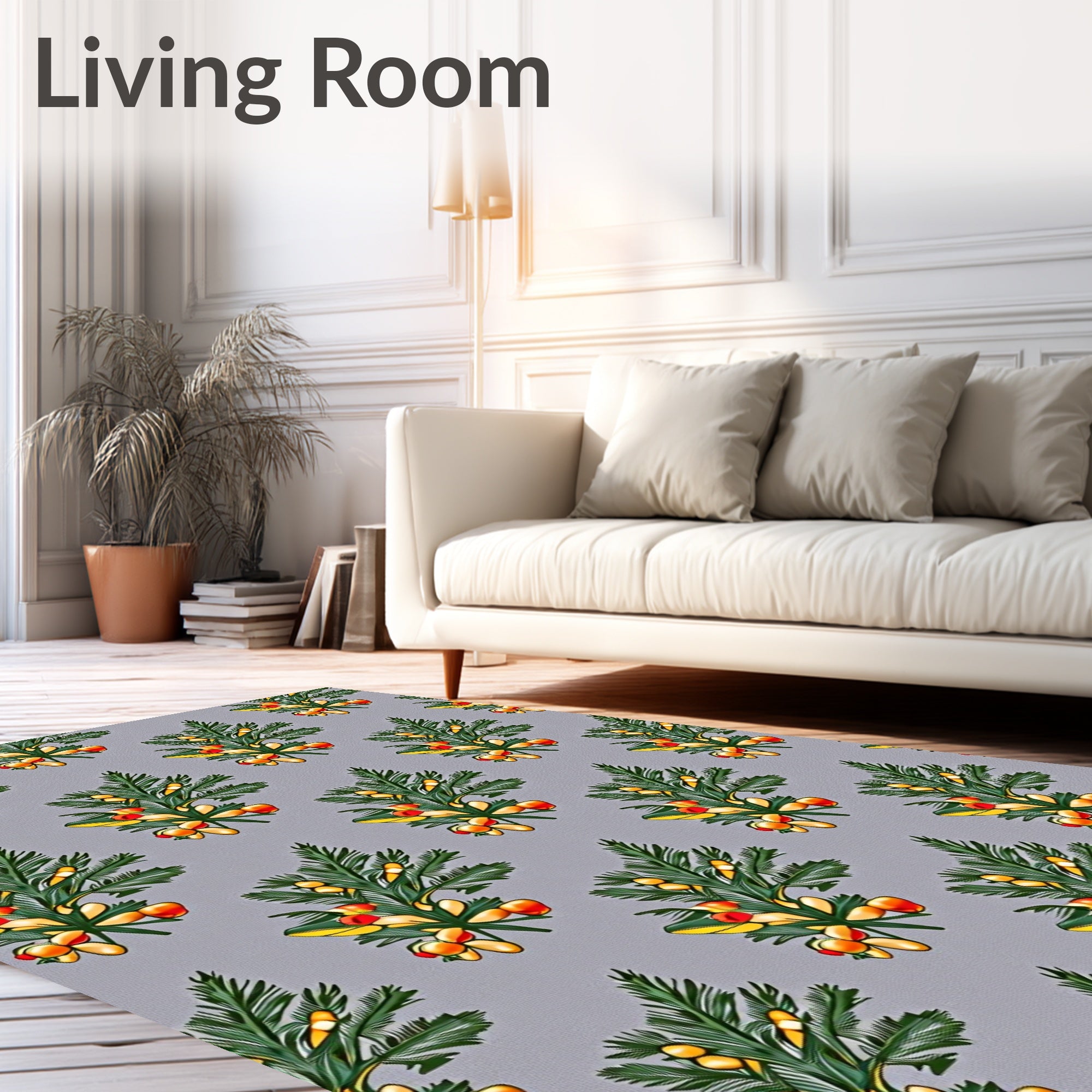 Green Leafy Branches with Red Berries Rug