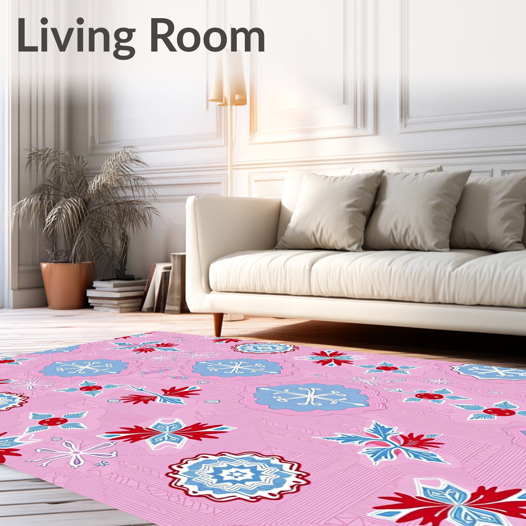 Pink Red Blue Floral Medallion Rug