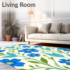 Blue Floral Vine Whimsical Botanical Rug