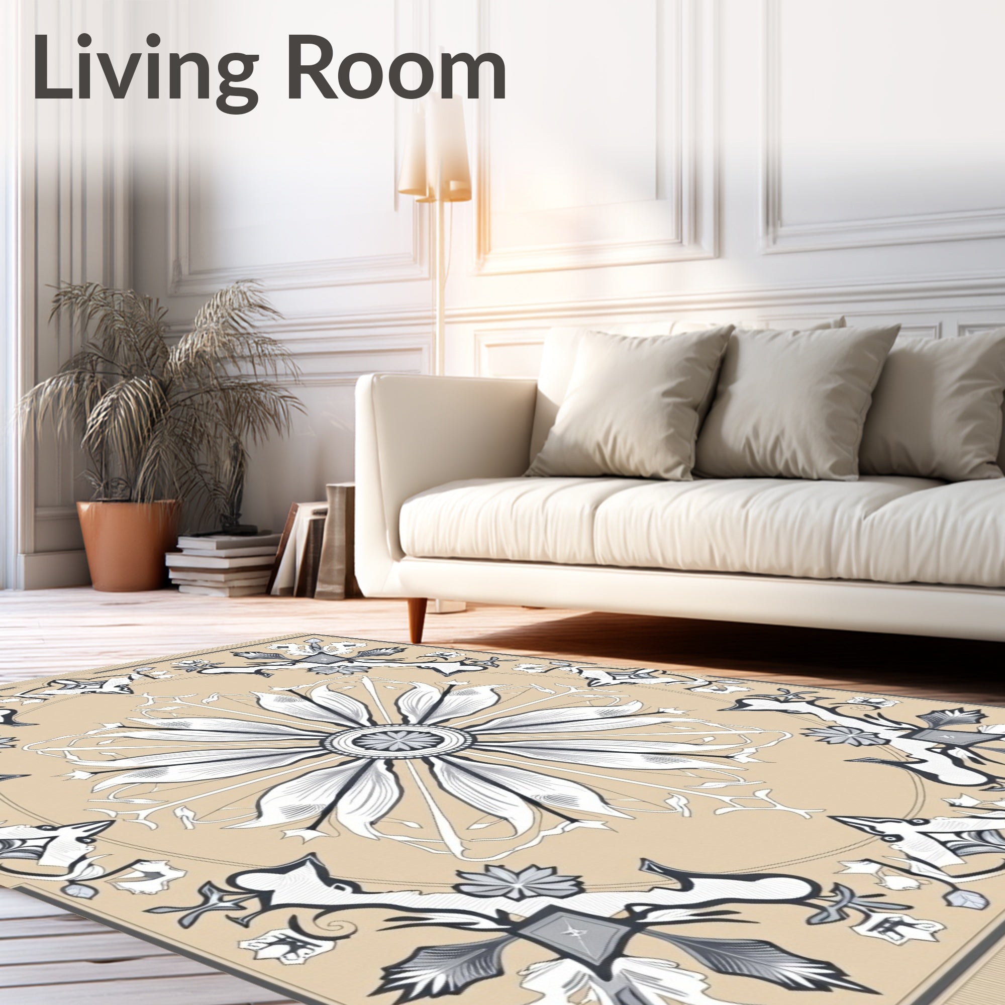 Tan Golden Flower Medallion Rug