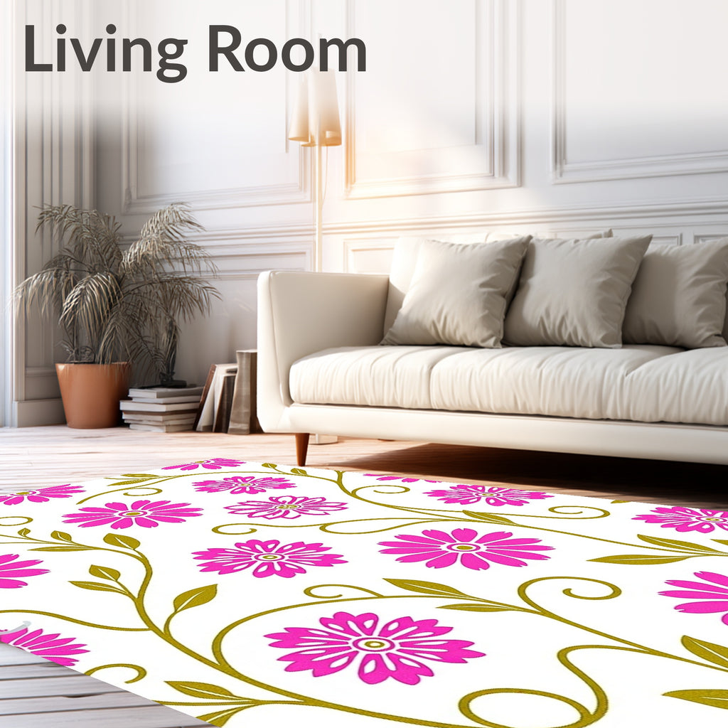 Pink Daisy Vine Swirls Rug