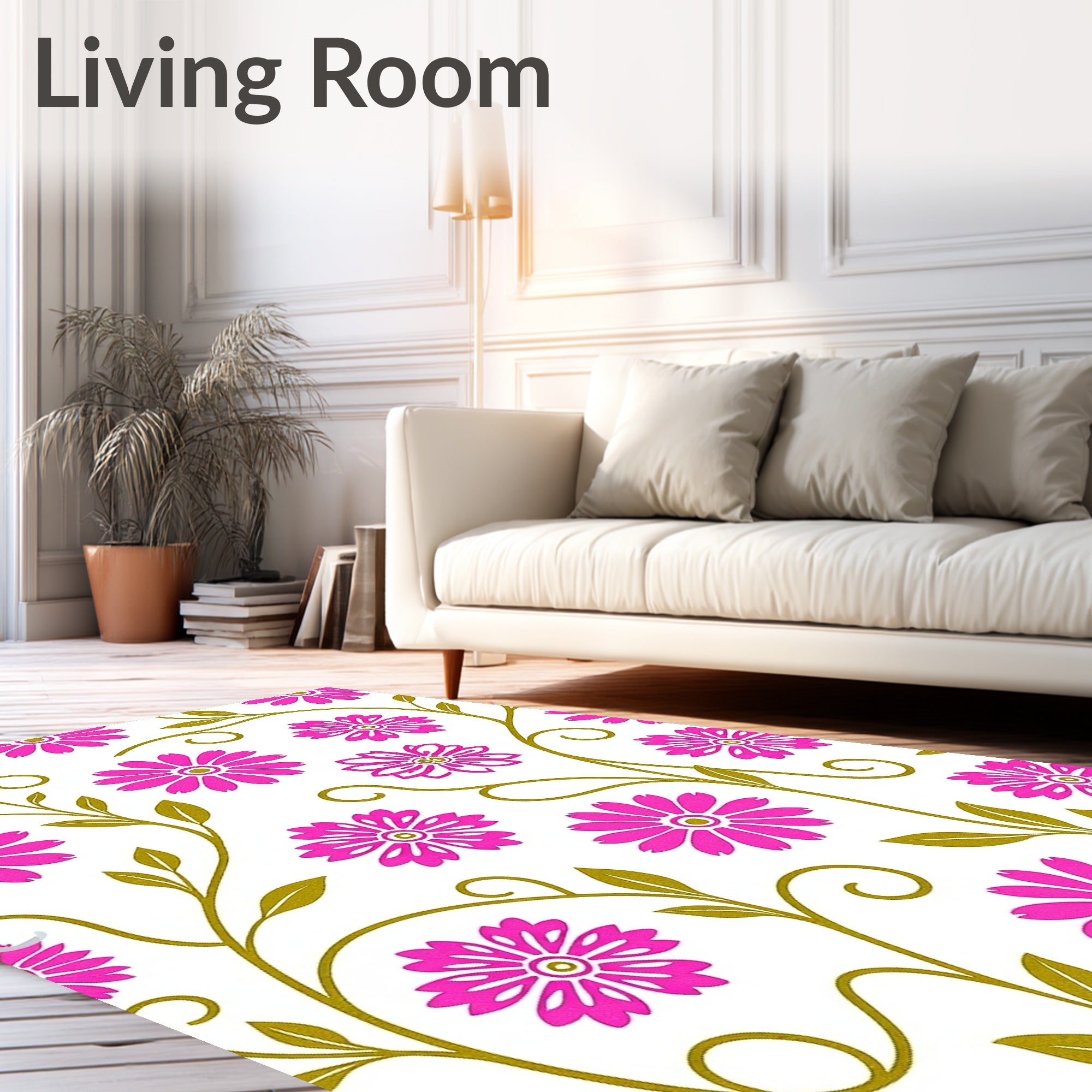 Pink Daisy Vine Swirls Rug