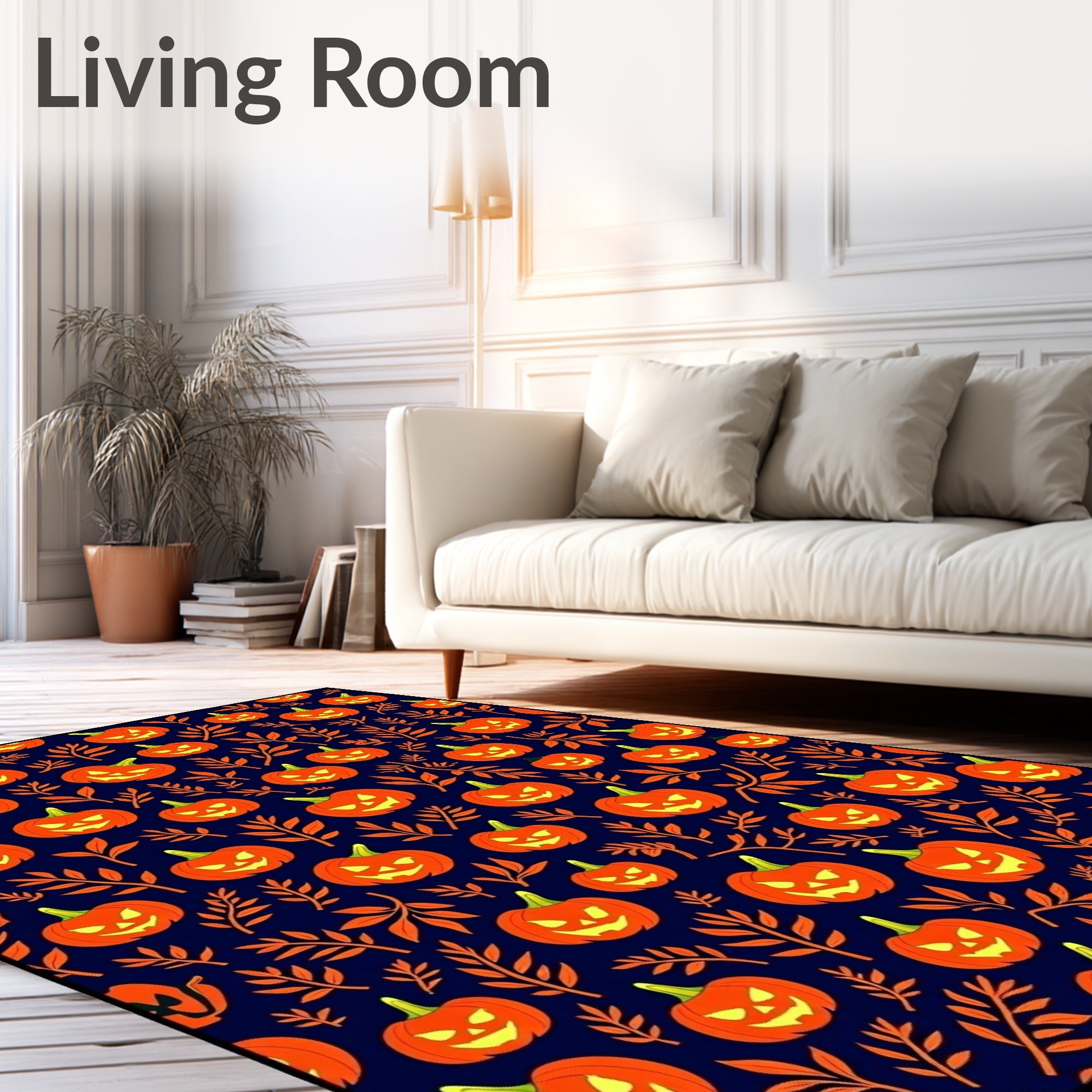 Spooky Orange Jack-o-Lantern Fall Branches Rug