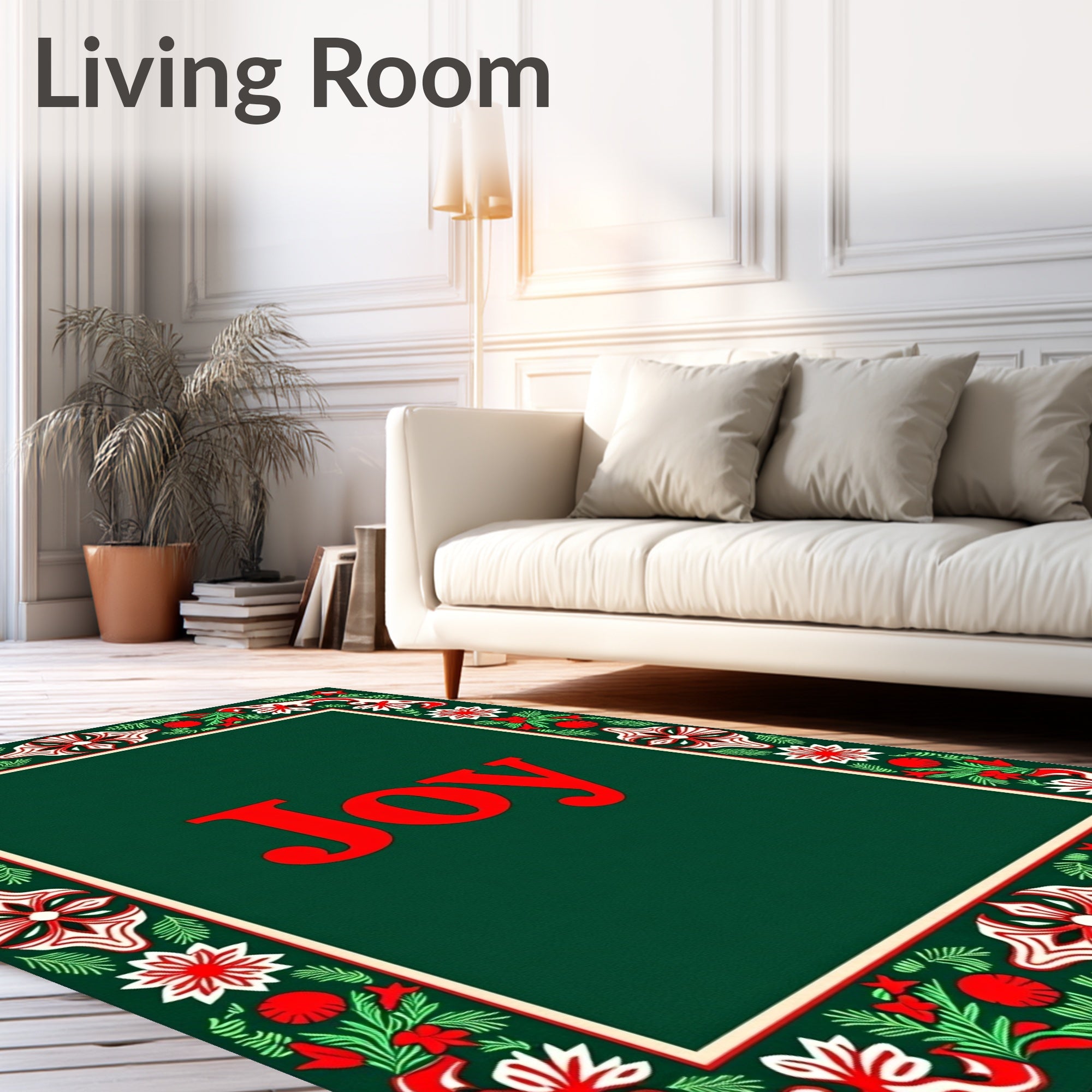 Festive Red Ivory Holly Border Rug