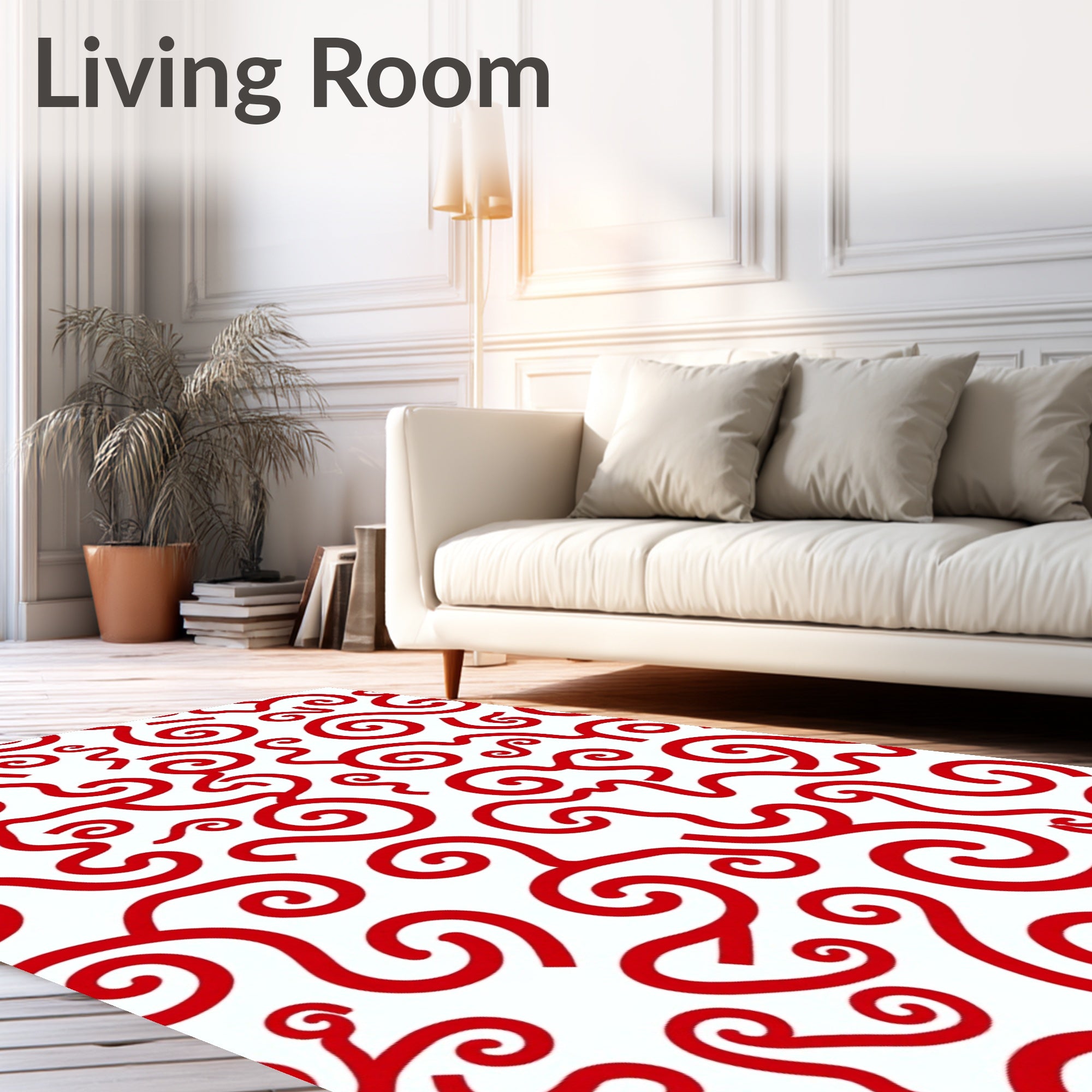 Crimson Swirls Whimsical Curve Rug