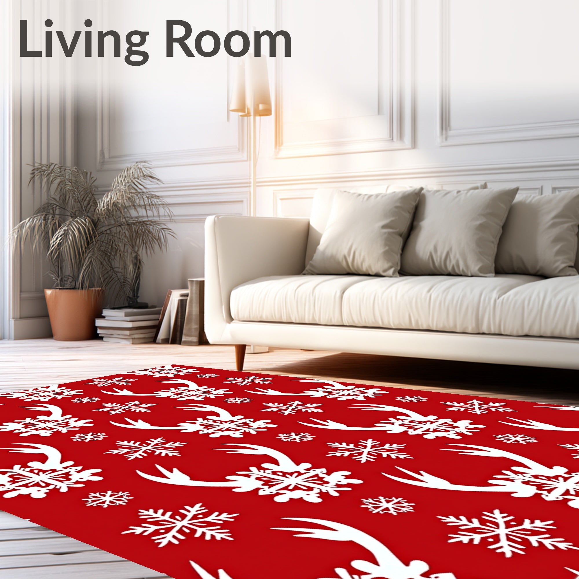 Scarlet Reindeer Snowflake Repeating Pattern Rug