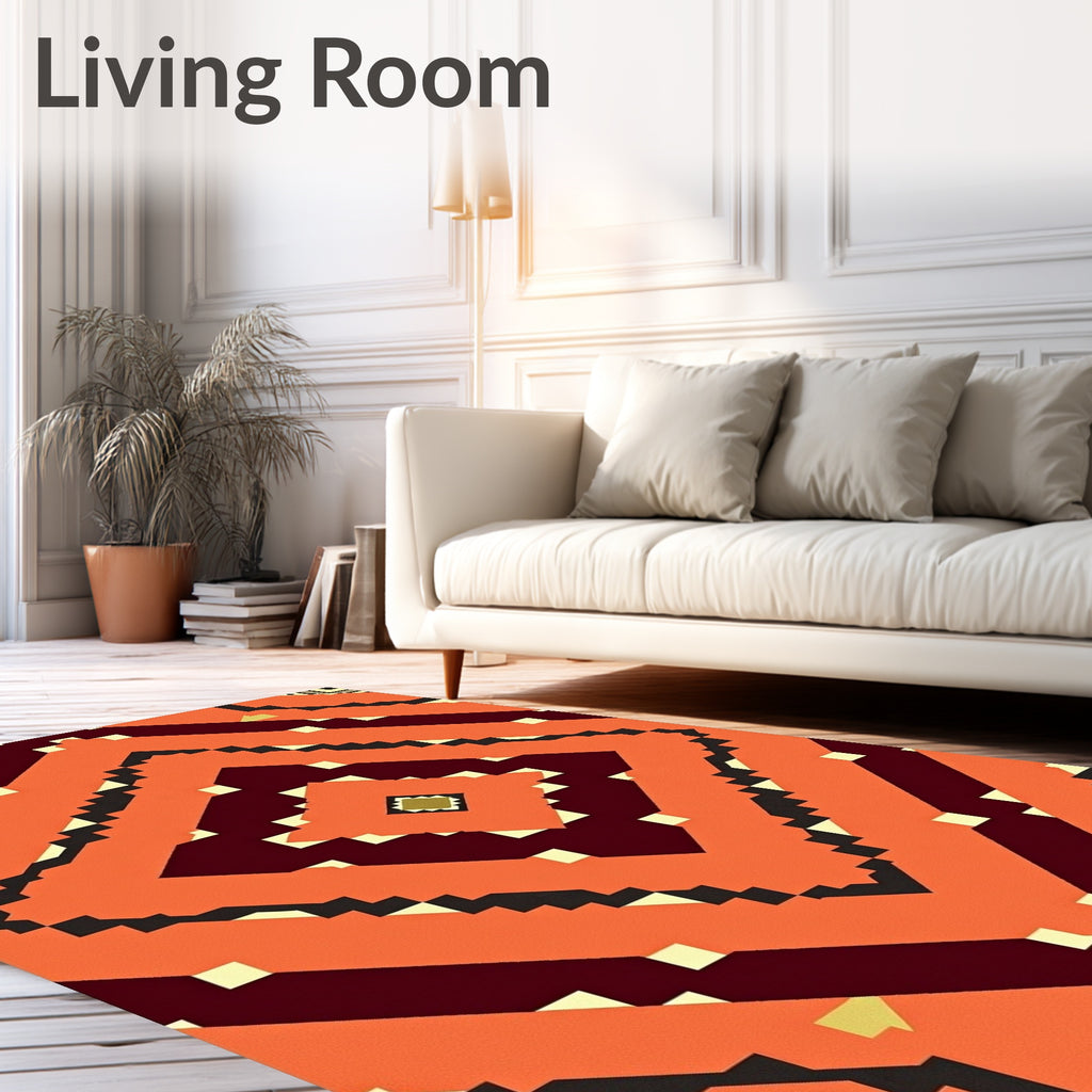 Orange Black Crimson Diamond Chevron Rug
