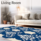 Rich Navy White Crested Floral Rug