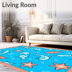 Cute Coral Dolphin Starfish Aquatic Scene Rug