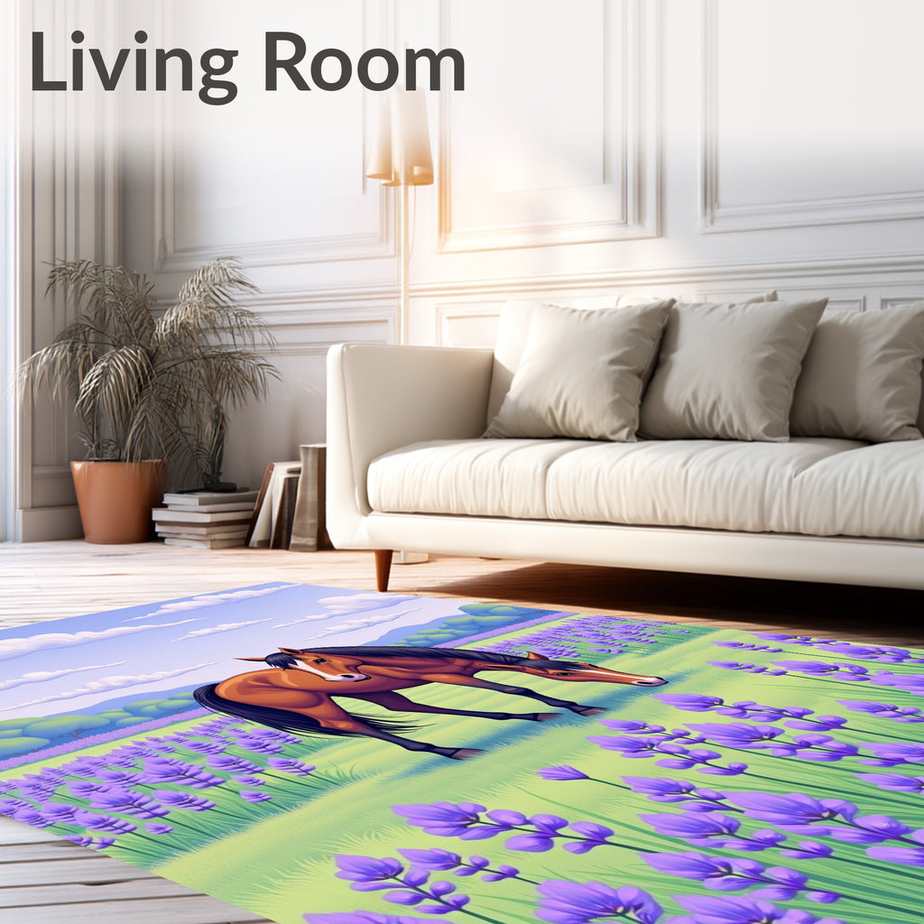 Brown Horse Lavender Field Clouds Rug