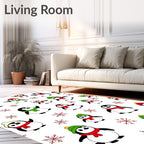 Whimsical Penguin Snowflakes Red Green Rug