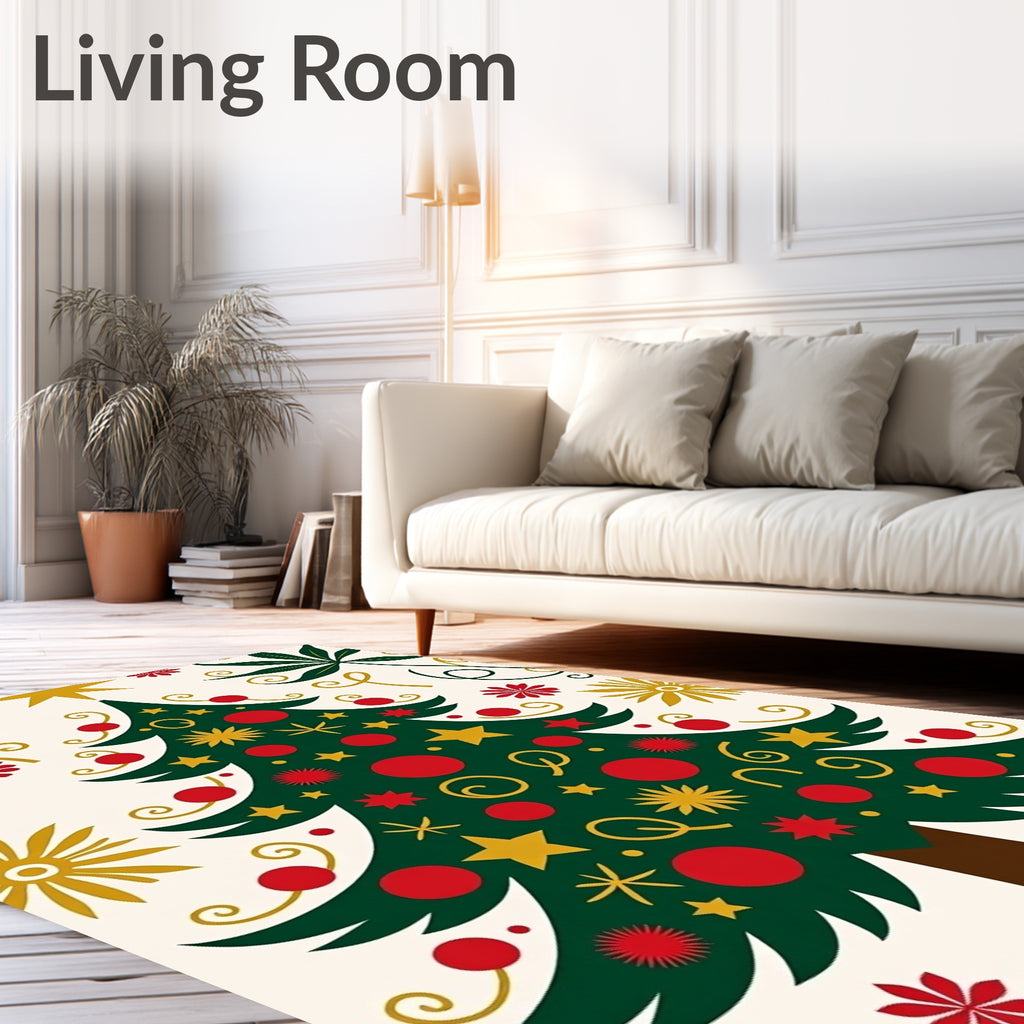 Festive Green Christmas Tree Ornaments Rug