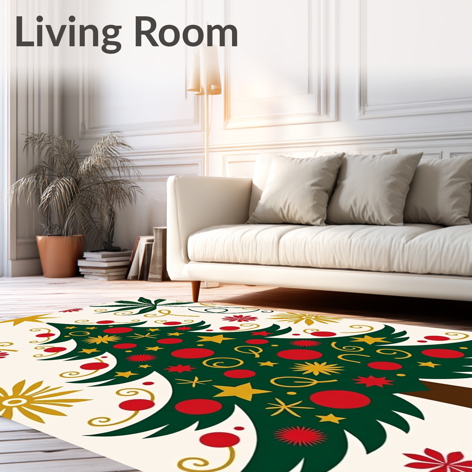 Festive Green Christmas Tree Ornaments Rug