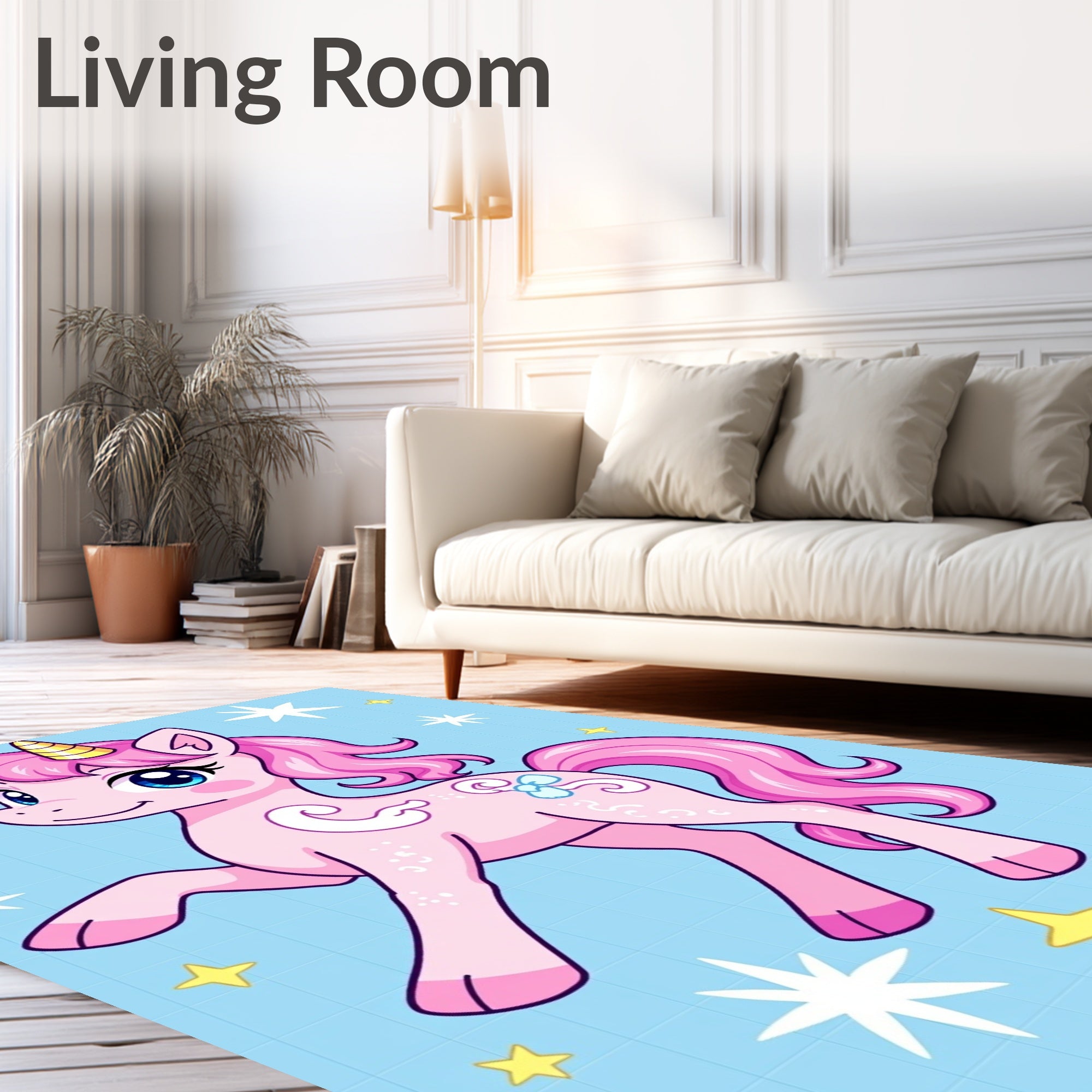 Pink Unicorn With Golden Horn And Stars Rug